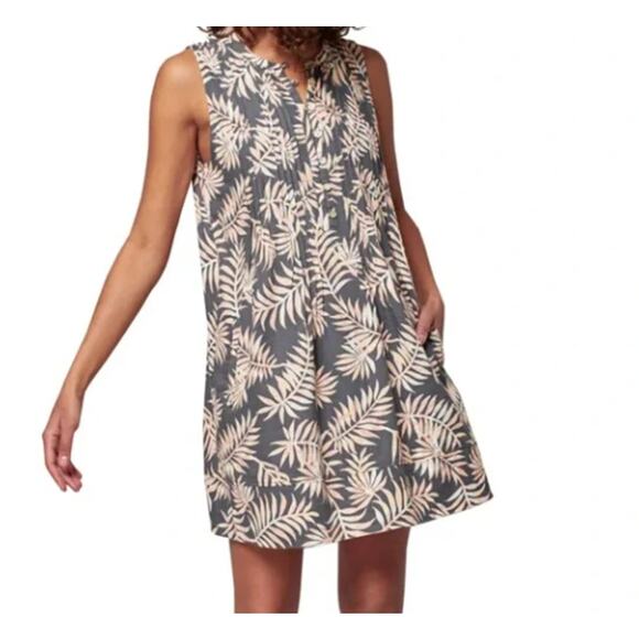 Faherty Dresses & Skirts - Faherty Isha Linen Blend Mini Dress in Tropical Palm Pintuck Bodice Size L EUC